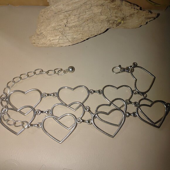 Large Vintage  Chain Belt Silver Heart-Shaped Lobster Claw Clasps Adjustable - Picture 7 of 9